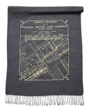 Packard Plant Engineering Blueprint Scarf, Gold on Charcoal Linen-Weave Pashmina, by Cyberoptix