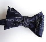 Packard Plant Engineering Blueprint Bow Tie, Navy Blue. Detroit Map Tie.