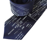 Packard Plant Engineering Blueprint Necktie, Platinum on Navy Blue Tie, by Cyberoptix