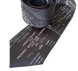 Packard Plant Engineering Blueprint Necktie, Platinum on Charcoal Tie, by Cyberoptix