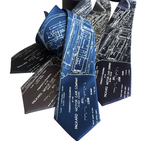 Detroit Map Necktie, Packard Plant Engineering Blueprint Tie