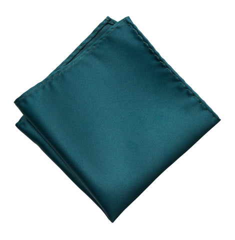 Peacock Blue Pocket Square. Dark Blue Solid Color Satin Finish, No Print