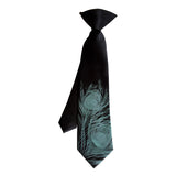 boys black and teal peacock feather clip-oln tie