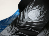  Silver ink on black, electric blue, black silk.