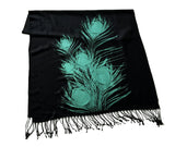 Peacock pashmina: teal on black.