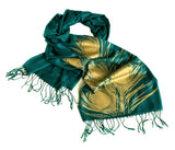 Peacock pashmina: gold on teal green.