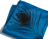  Black ink on electric blue pocket square.