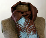  Electric blue ink on chocolate silk scarf.