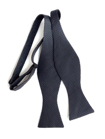 Perforated Black Automotive Leather Bow Tie