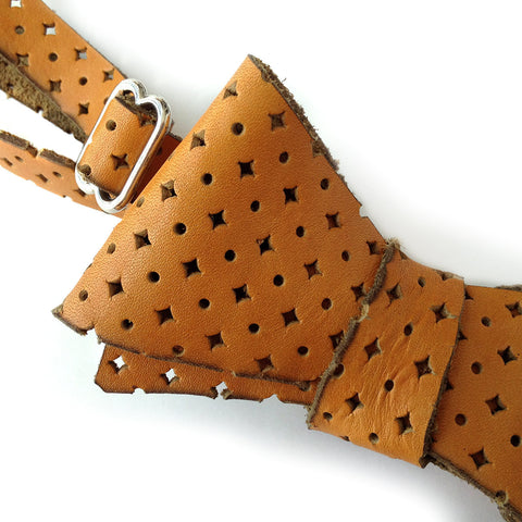 Automotive Burnt Orange Diamond Perforated Leather Bow Tie