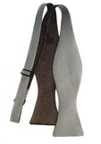 Dove Grey Automotive Perforated Leather Bow Tie, untied.