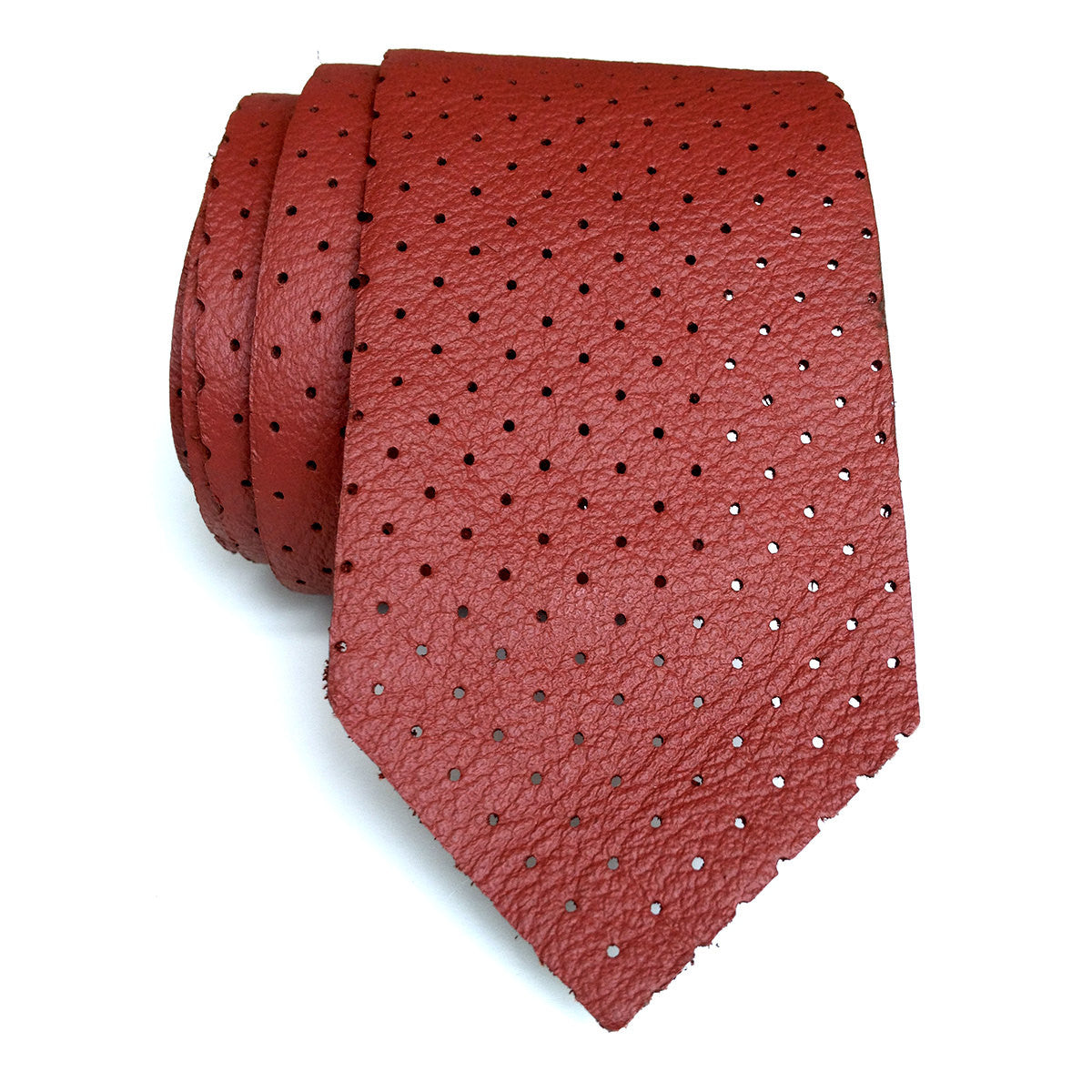 Perforated Oxblood Red Leather Necktie, Automotive Leather Tie