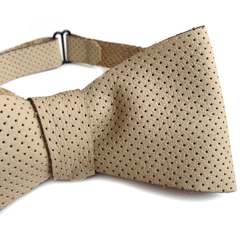 Perforated Tan Automotive Leather Bow Tie