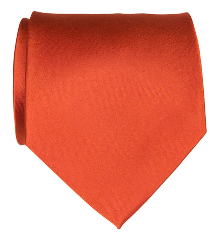 Persimmon Necktie. Red-Orange Solid Color Woven Silk Tie, No Print