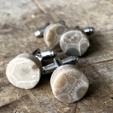 Petoskey Stone Cufflinks, fossil coral cufflinks