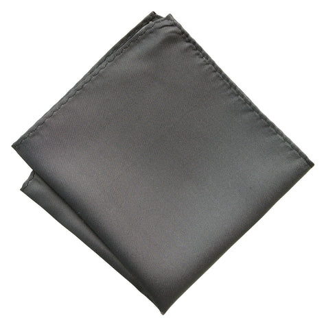 Pewter Shot Pocket Square. Dark Grey Solid Color Woven Silk, No Print