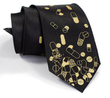 Pill tie. Gold on black.