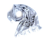 Pills Scarf: Black on silver pashmina.