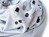 Pills Scarf: Black on silver pashmina.