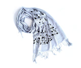 Pills Scarf: Black on silver pashmina.