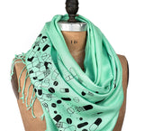 Pills Scarf: Black on mint pashmina.