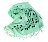 Pills Scarf: Black on mint pashmina.