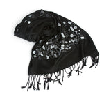  Silver ink on black pashmina.