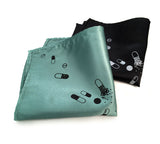 Pills Pocket Square: silver on black; black on mint.