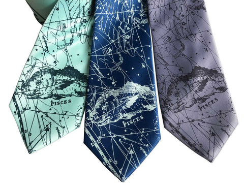 Pisces Necktie, Fishes Zodiac Constellation Print Tie