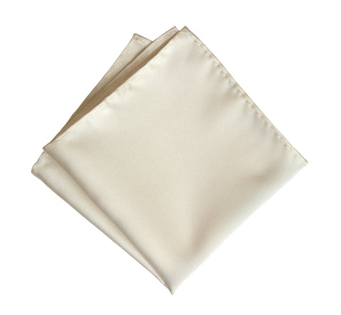 Platinum Pocket Square. Cream Solid Color Satin Finish, No Print