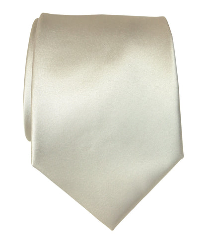Platinum Necktie. Cream Solid Color Satin Finish Tie, No Print