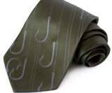 Olive green fishing necktie