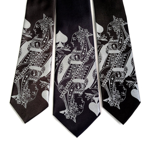 Playing Card Silk Necktie. "Poker Face" Queen tie.