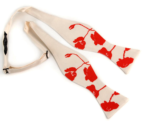 Poppies Bow Tie. Floral print bowtie.