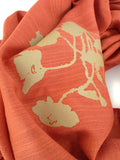 Poppy scarf. Soft gold on persimmon light pashmina.