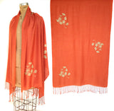 Poppy scarf. Soft gold on persimmon light pashmina.