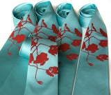 Cyberoptix custom printed wedding ties, Poppy print, aqua and red