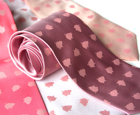 Piggy Pattern Necktie. "Porkadot" microfiber tie.