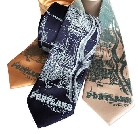 Portland Oregon Map Necktie, Pacific Northwest Tie