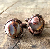 Opal Cufflinks, electroformed gemstone cuff links