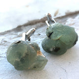 Prehnite Cufflinks. Prehnite crystal, raw stone cuff links