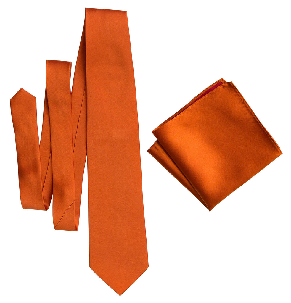 Pumpkin Spice Necktie. Medium Orange Solid Color Satin Finish Tie