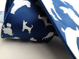White ink on royal blue.