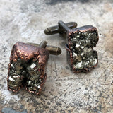 Pyrite Cufflinks. Electroformed copper & fool's gold cluster, raw stone cuff links