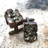 Pyrite Cufflinks. Electroformed copper & fool's gold cluster, raw stone cuff links