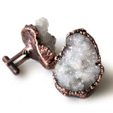 Druzy Quartz Crystal Cufflinks. Electroformed copper, raw stone crystal cuff links