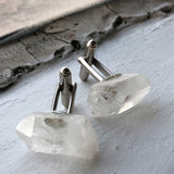 Quartz Point Cufflinks, raw stone crystal cuff links, Cyberoptix