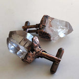 Quartz Cufflinks, electroformed copper & raw stone crystal cuff links