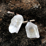 Rough Quartz Point Cufflinks, raw stone crystal cuff links