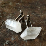 Quartz Point Cufflinks, raw stone crystal cuff links